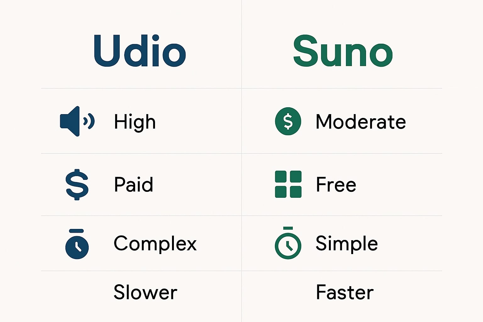 Feature Comparison Suno vs Udio