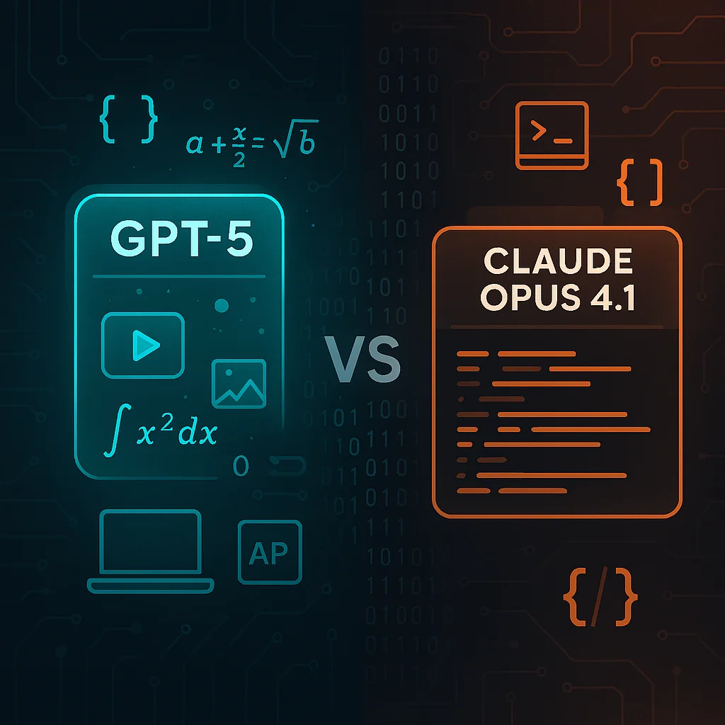 GPT-5 Claude Opus 4.1 comparison infographic coding performance benchmark analysis developer tools 2025