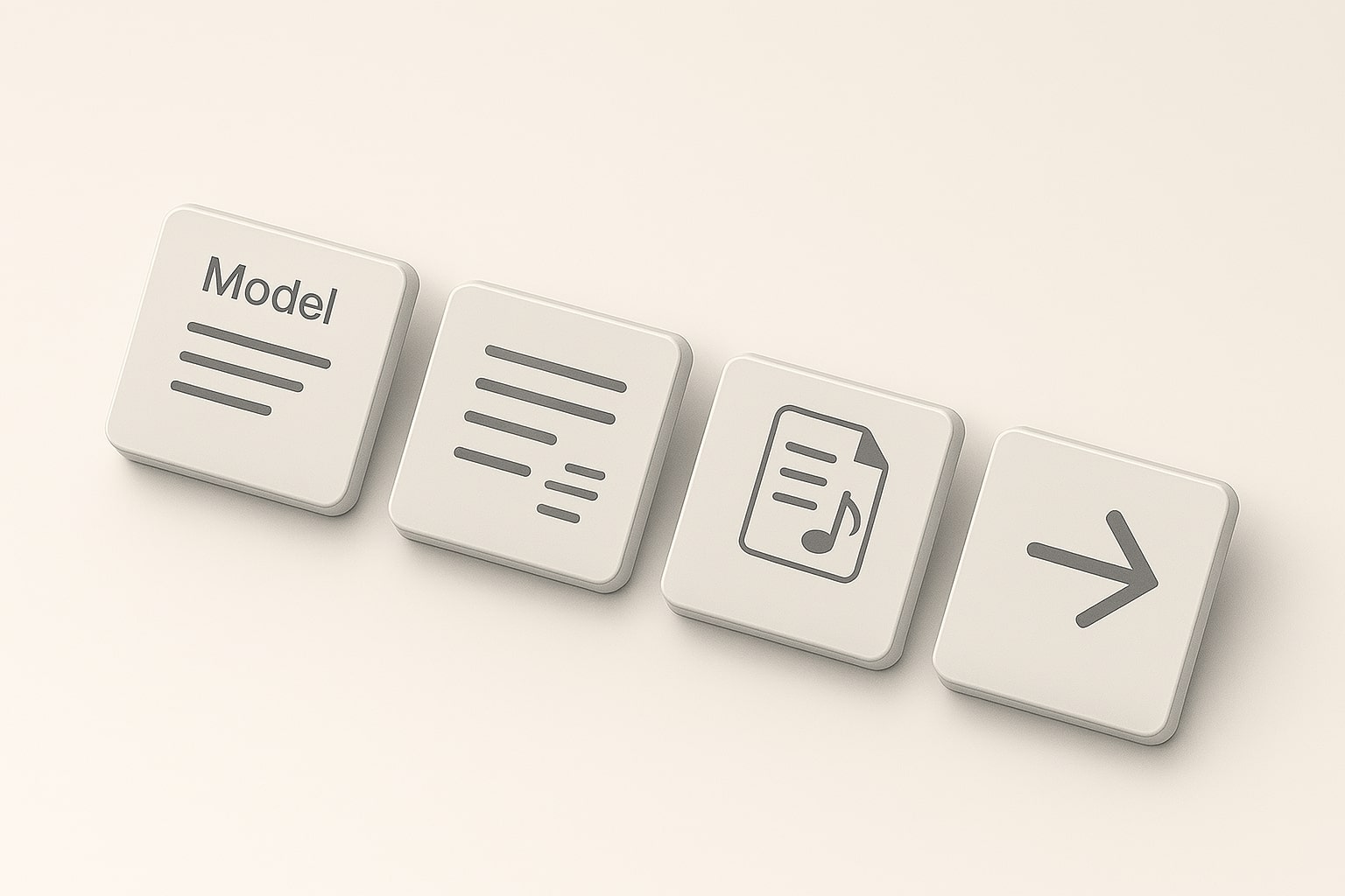 3D numbered tiles for model select, prompt, lyrics, upload, extend