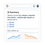 Ilustrasi antarmuka Google AI Mode amenampilkan ringkasan jawaban, tautan pendukung, dan kolom tanya lanjut