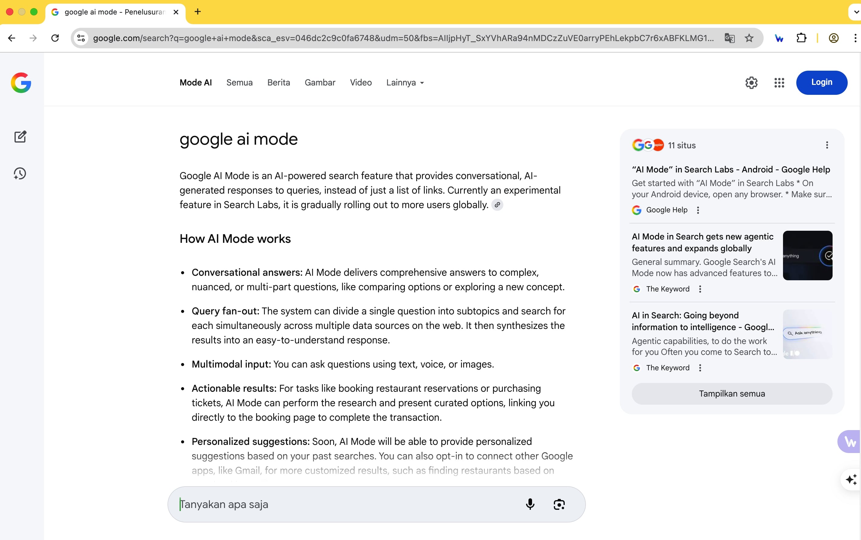 Google AI Mode results