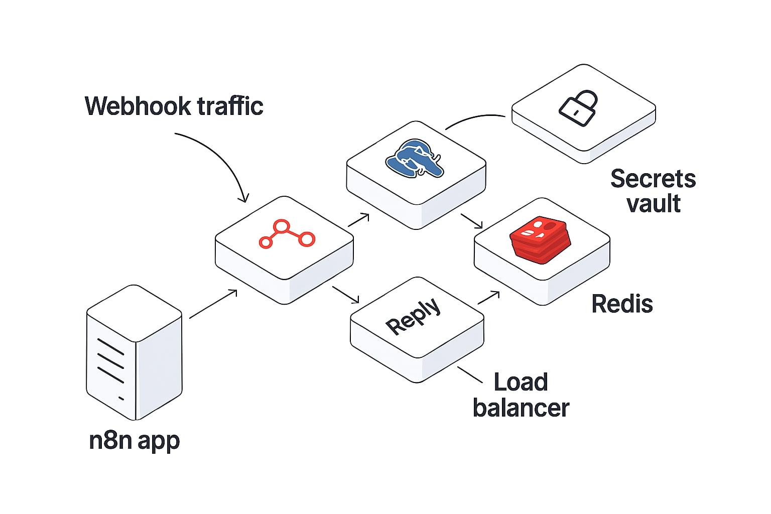 n8n production setup with PostgreSQL, Redis, credentials, and webhooks