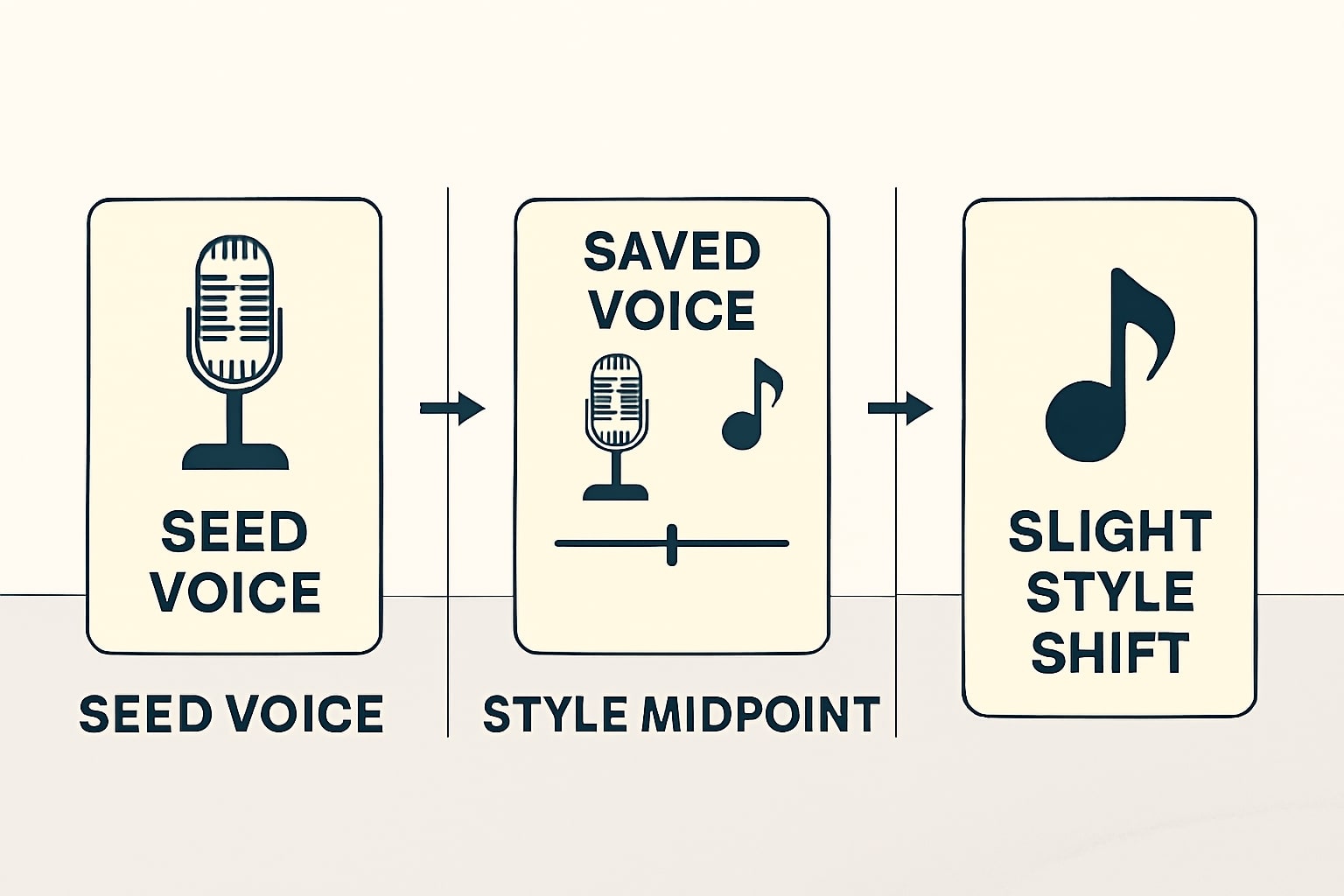 workflow storyboard for a three song mini EP with the same AI voice